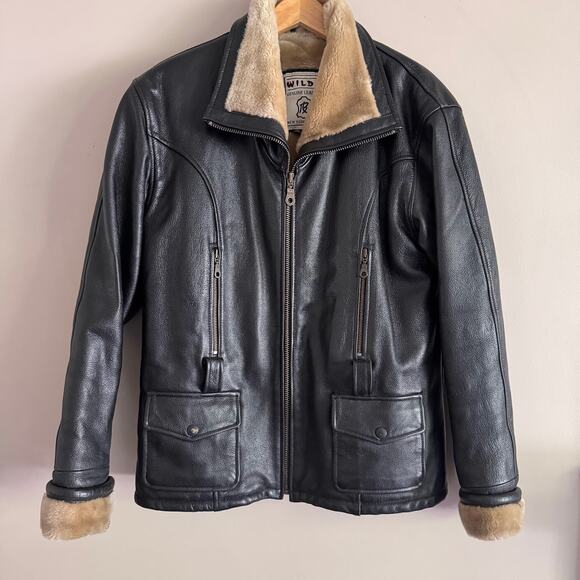 Vintage Wilda Genuine Leather Shearling Lined Black Flight Bomber Jacket Small - Picture 1 of 9